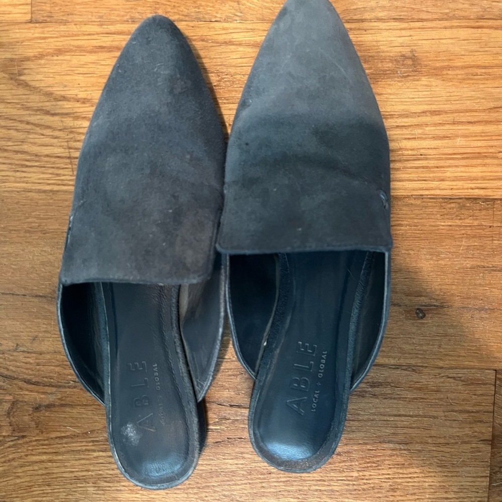 ABLE dark blue Suede Pointed Toe Slip-On Mules